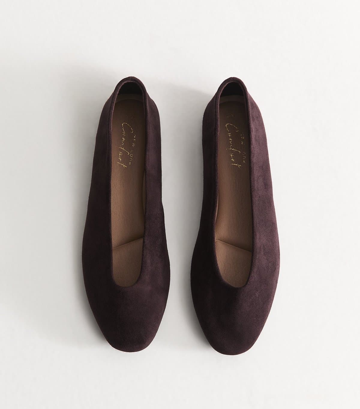 New Look Women's Dark Burgundy Faux Suede Almond Toe Ballerina Flats Vegan New Look