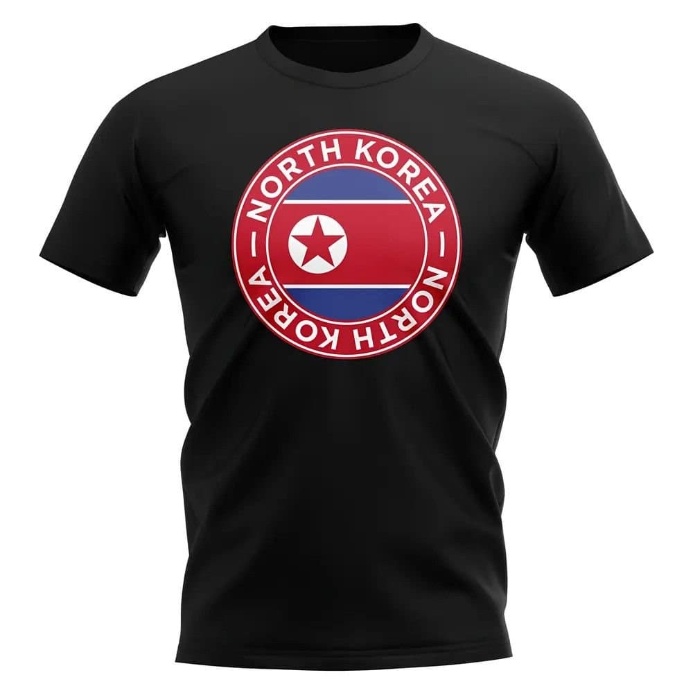North Korea North Korea Men's Personalised Football Badge T-Shirt in Black