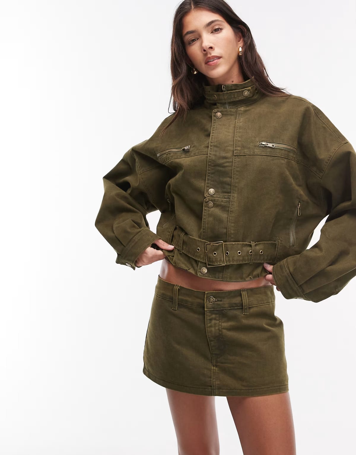 ASOS Lioness Rhode cotton blend cargo mini skirt co-ord in khaki - 1
