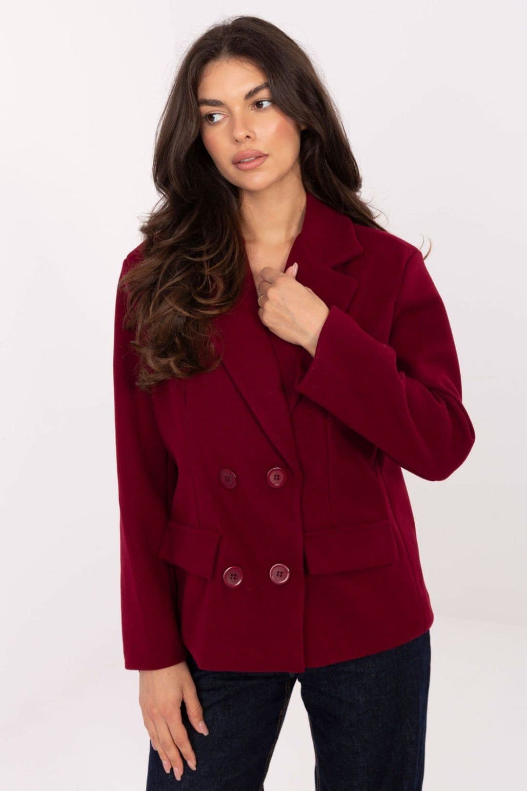 Love Lace Love Lace Burgundy Double Breasted Lapel Short Coat