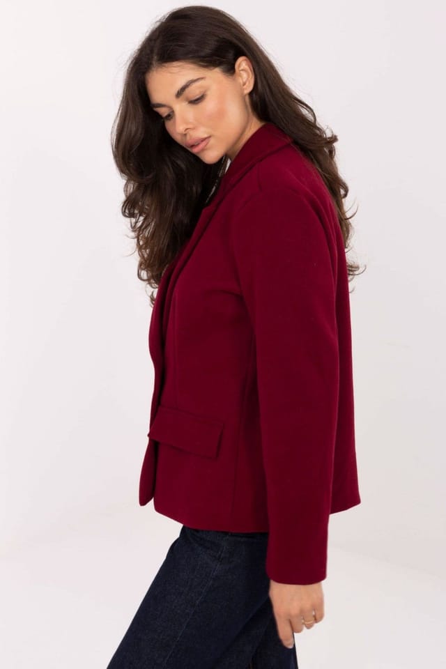 Love Lace Love Lace Women's Elegant Double Breasted Lapel Short Coat in Burgundy - 2