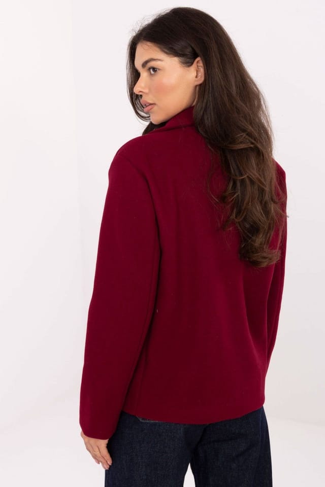 Love Lace Love Lace Women's Elegant Double Breasted Lapel Short Coat in Burgundy - 3