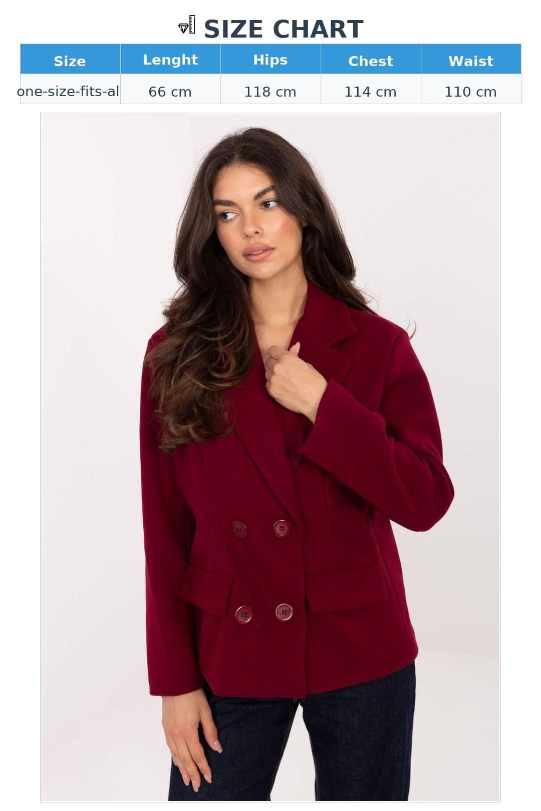 Love Lace Love Lace Women's Elegant Double Breasted Lapel Short Coat in Burgundy - 4