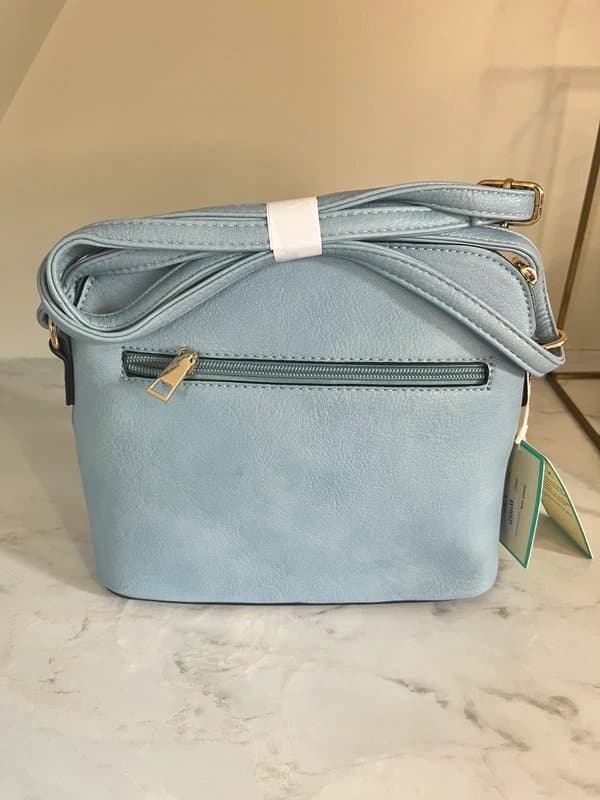 Stylex Stylex Baby Blue Gold Paisley Floral Print Tassel Zip Shoulder Handbag New with Tags