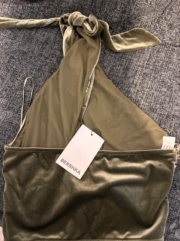 Bershka BNWT Bershka Olive Green Velvet Halter Neck Top - Size L
