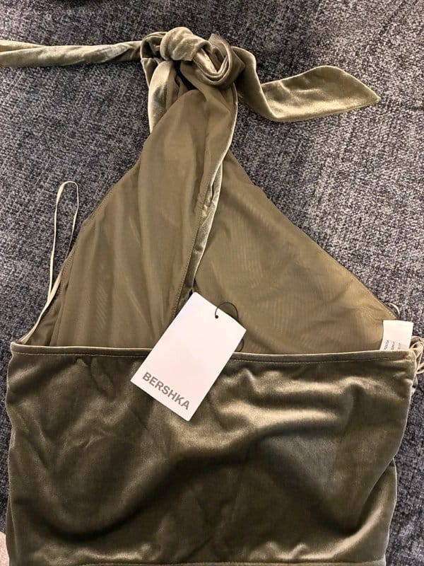 Bershka BNWT Bershka Olive Green Velvet Halter Neck Top - Size L - 1