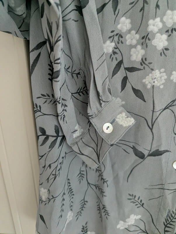 Yessica Vintage 90s Yessica Floral Sheer Shirt Grey Botanical Blouse Mother of Pearl UK 10
