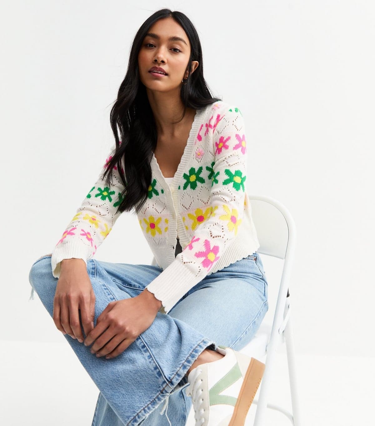 Sunshine Soul Women's White Floral Knit Cardigan Sunshine Soul New Look