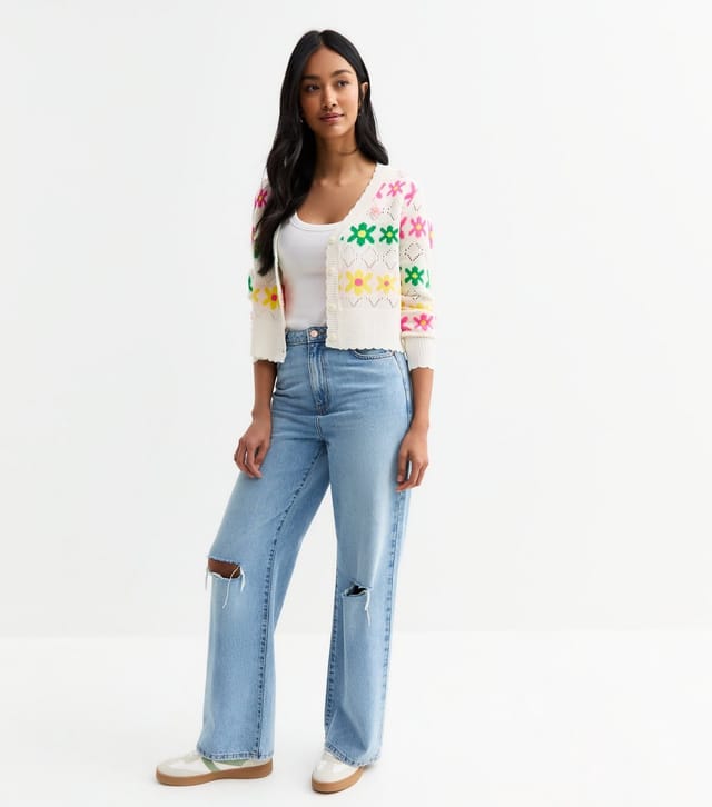 Sunshine Soul Women's White Floral Knit Cardigan Sunshine Soul New Look - 3