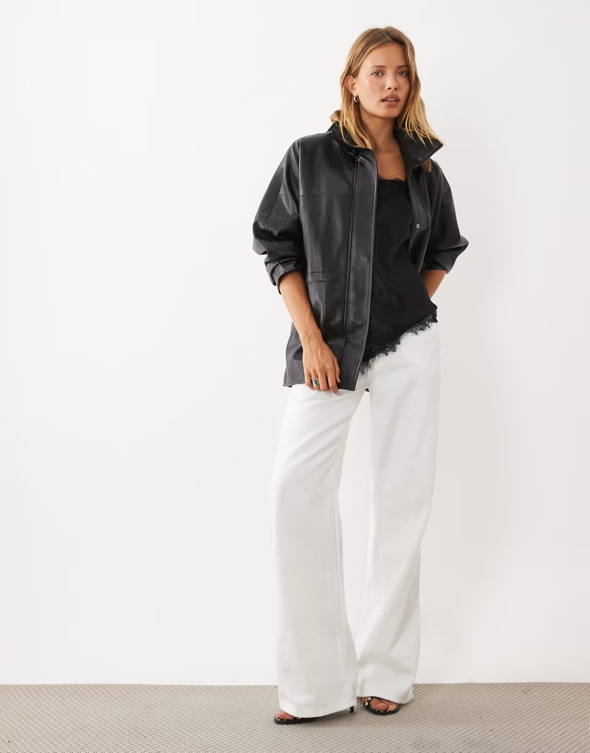 ASOS Mango cinched waist faux leather jacket in black