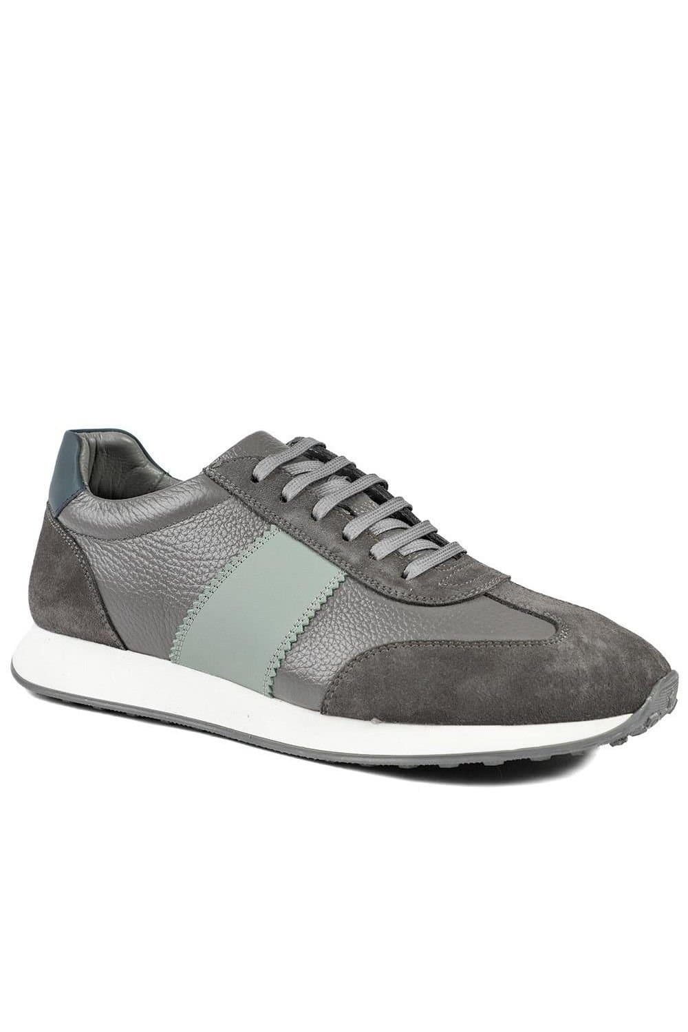 Jones Bootmaker Jones Bootmaker Grey Leather & Suede Low-Top Trainer