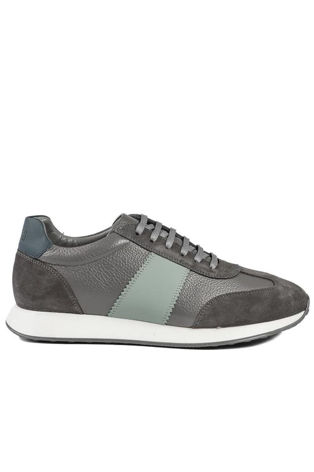 Jones Bootmaker Jones Bootmaker Men's Silvio Leather & Suede Low-Top Trainer in Grey - 2