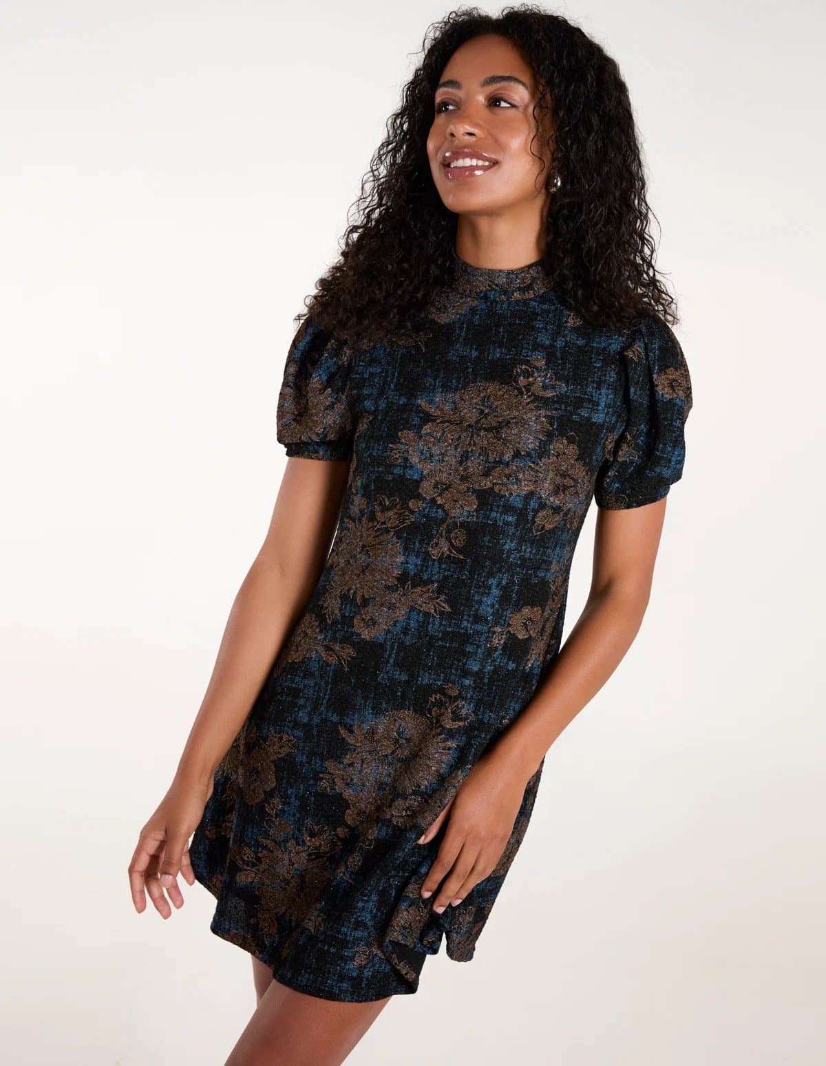 Blue Vanilla High Neck Puff Sleeve Dress