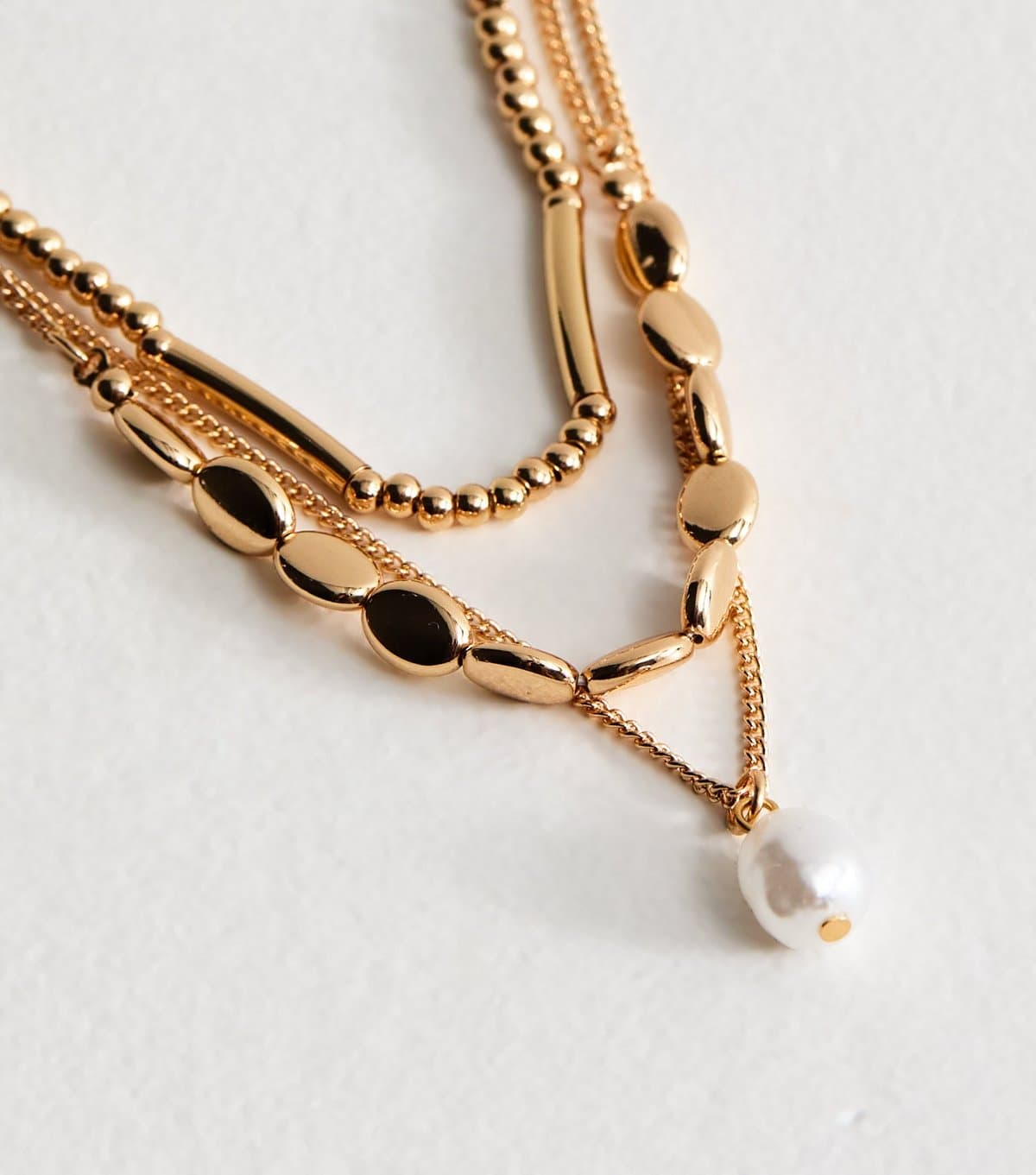 New Look Gold Tone Triple Layer Beaded Faux Pearl Necklace New Look