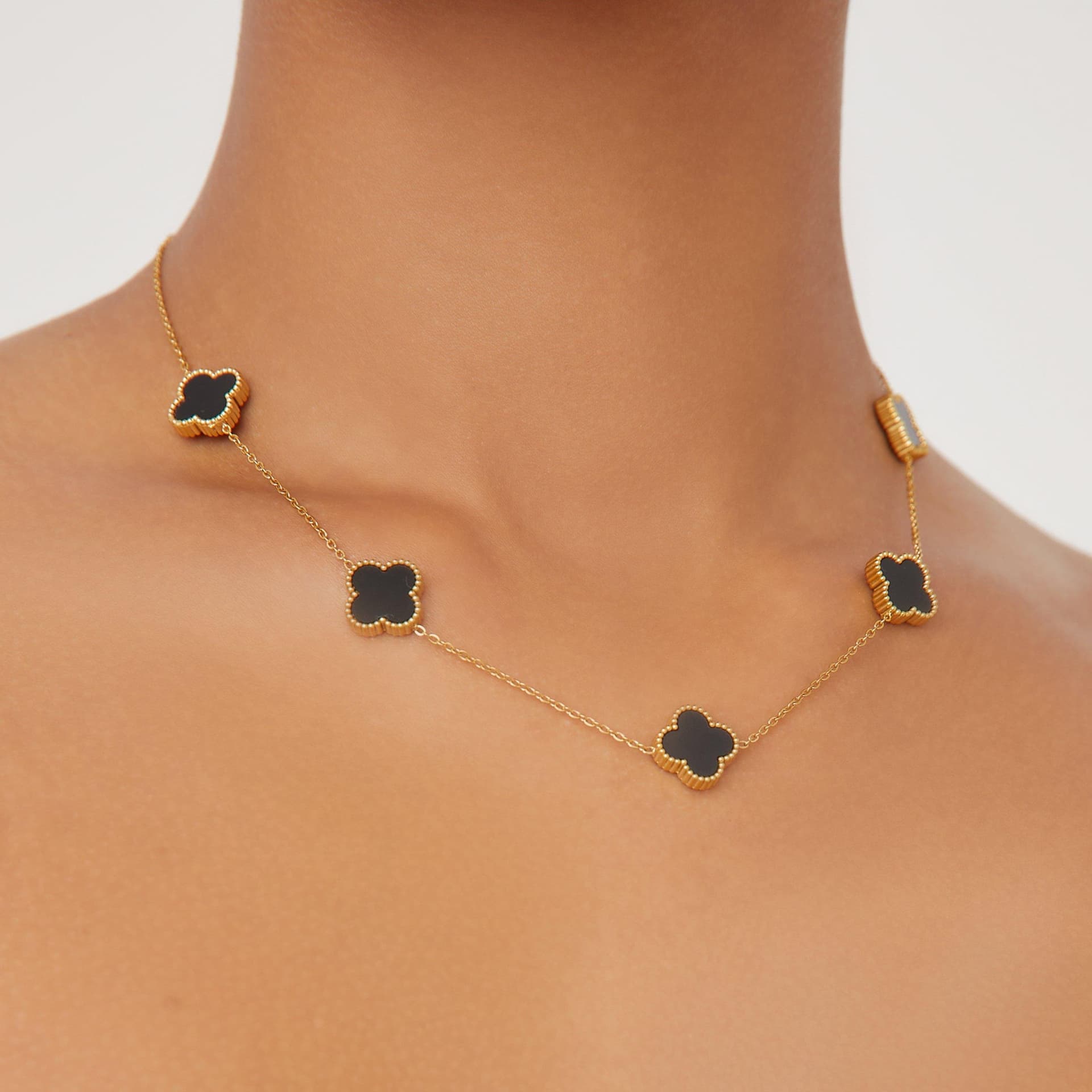 EGO EGO Black and Gold Clover Necklace, Women's