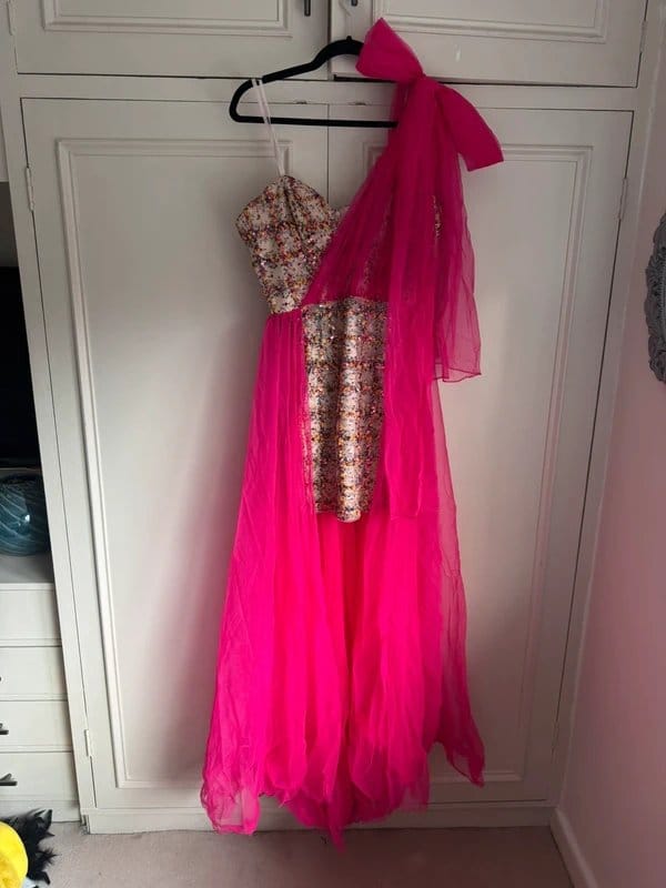 Lusso Australia Pink Sequin One-Shoulder Maxi Dress