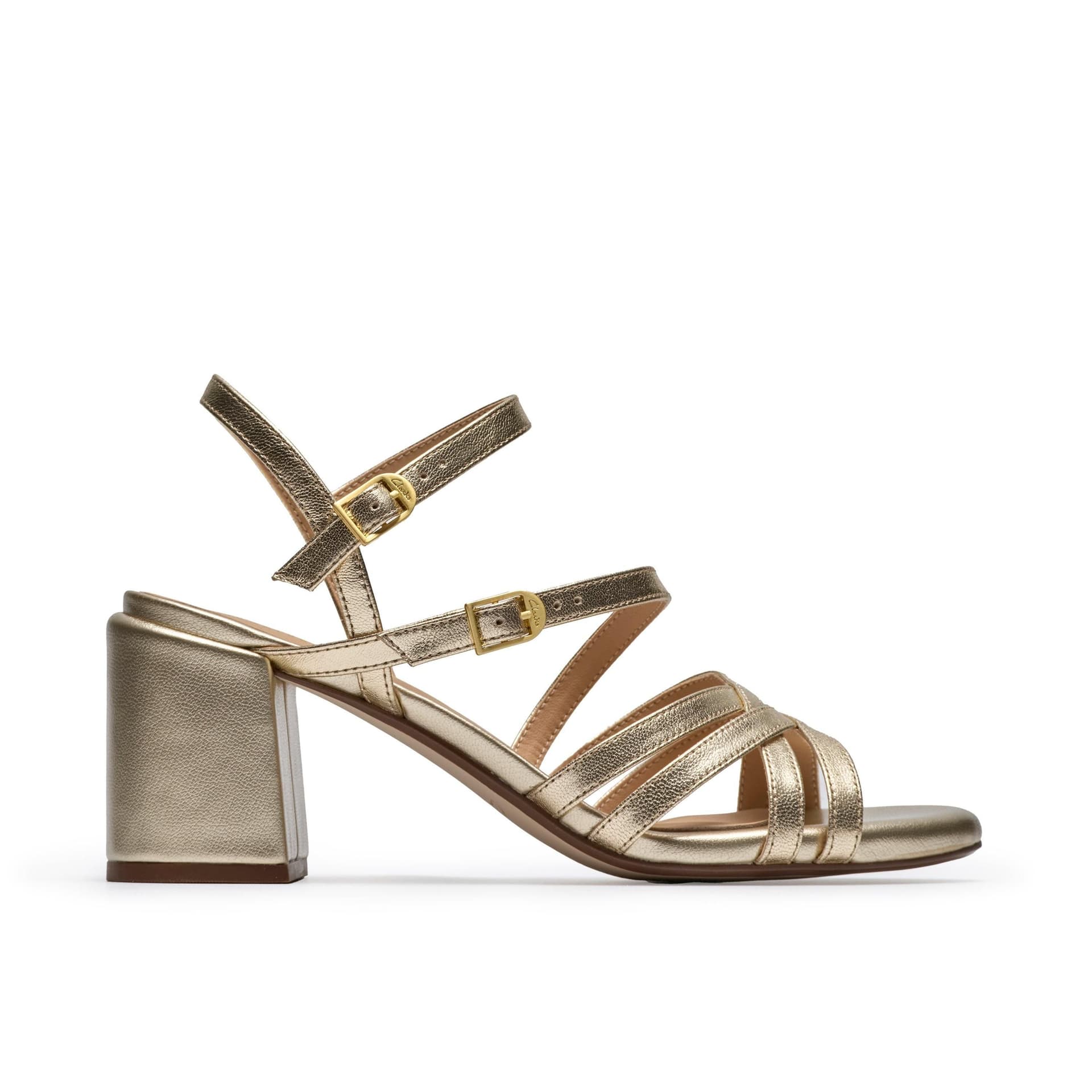 Clarks Clarks Women's Ezoria Strap Gold Leather Heeled Sandals