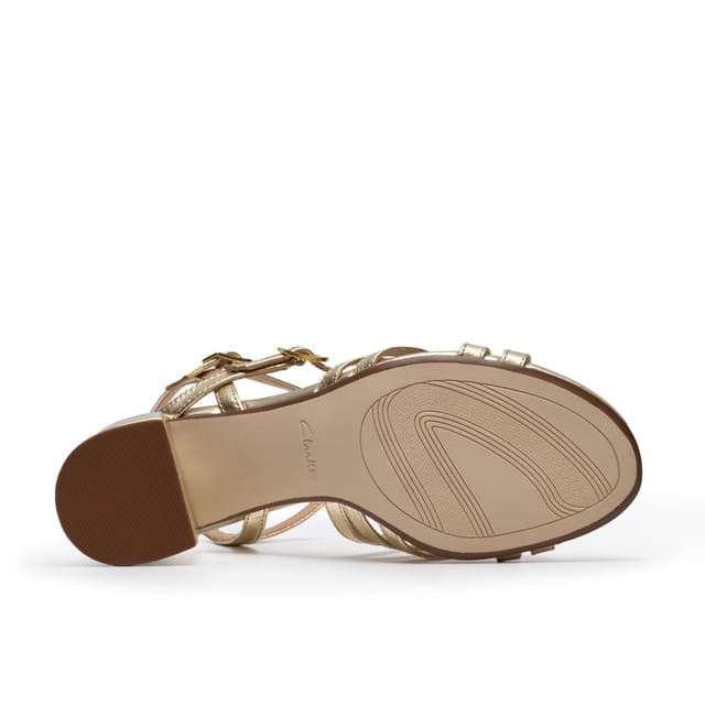 Clarks Clarks Women's Ezoria Strap Gold Leather Heeled Sandals - 3