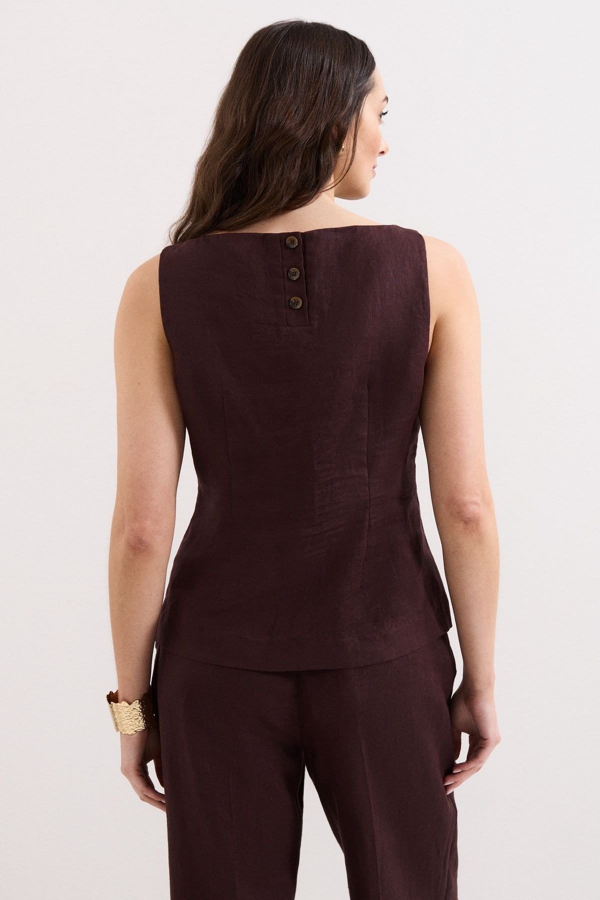 Phase Eight Phase Eight Women's Isabelle Linen Sleeveless Top in Dark Brown - 4