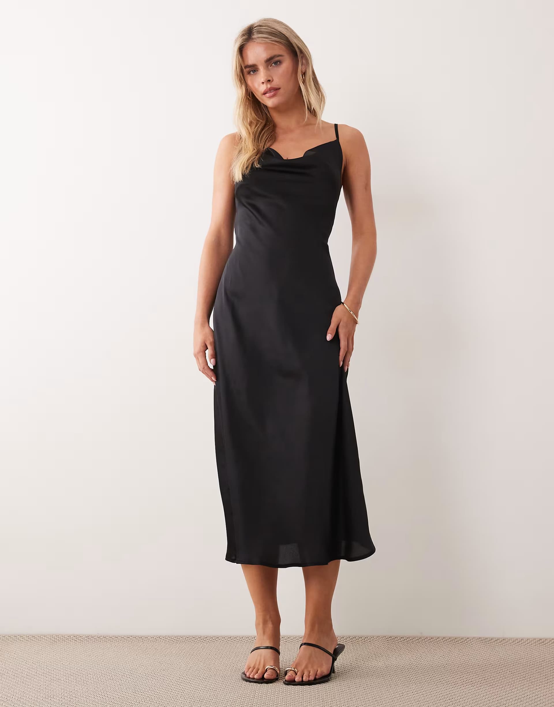 ASOS New Look Petite satin cowl neck midi dress in black