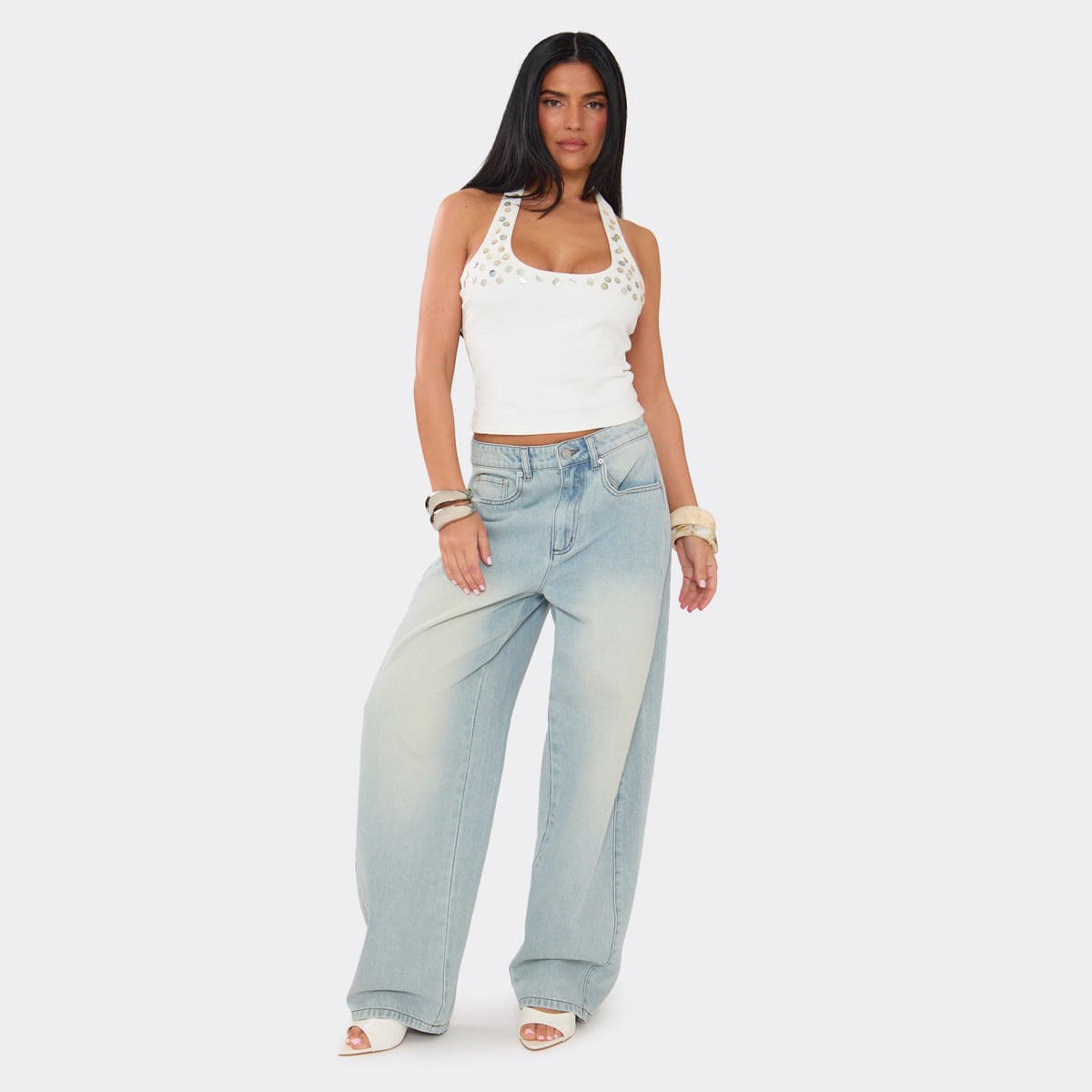 EGO Oversized Barrel Jeans In Light Blue Denim, Women's Size UK 6 - 1