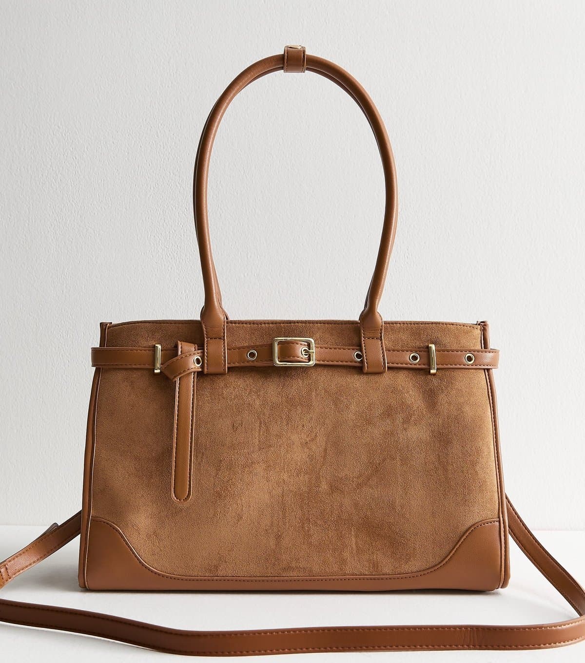 New Look New Look Tan Faux Suede Buckle Strap Tote Bag