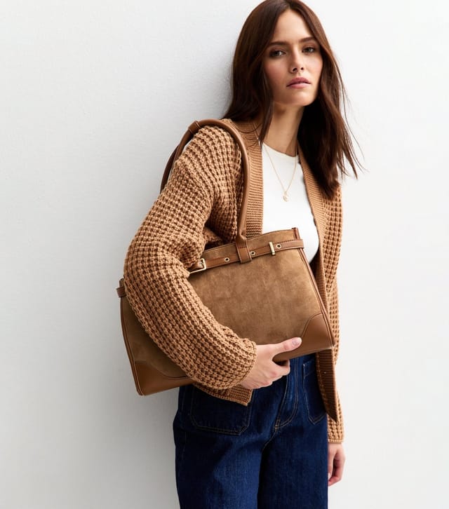 New Look Tan Faux Suede Buckle Strap Tote Bag New Look - 2