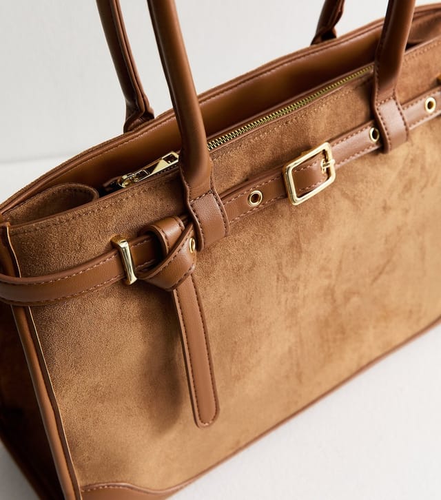 New Look Tan Faux Suede Buckle Strap Tote Bag New Look - 3