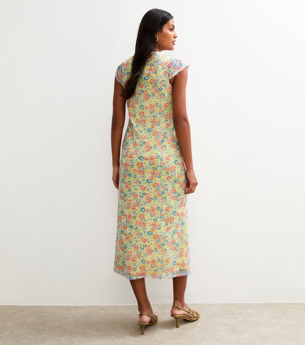 New Look Women's Yellow Floral Print Mesh Midi Dress New Look - 4