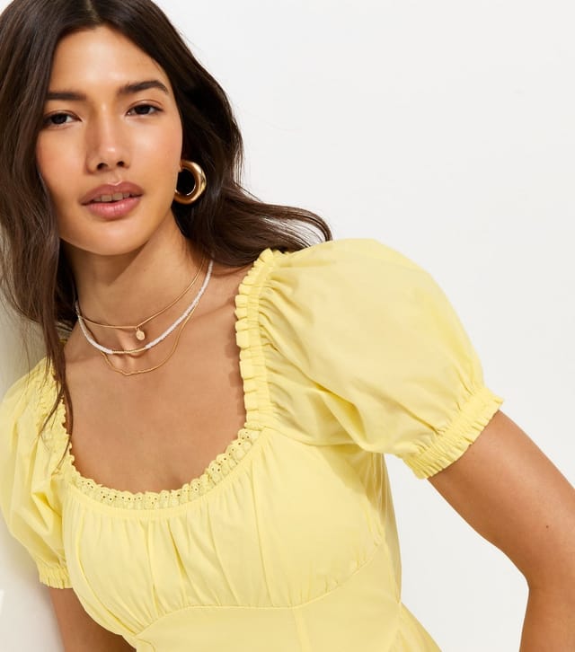 New Look Women's Light Yellow Lace Trim Milkmaid Midi Dress New Look - 2