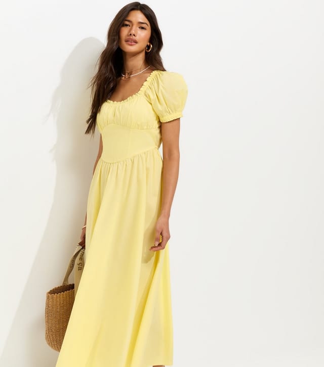 New Look Women's Light Yellow Lace Trim Milkmaid Midi Dress New Look - 3