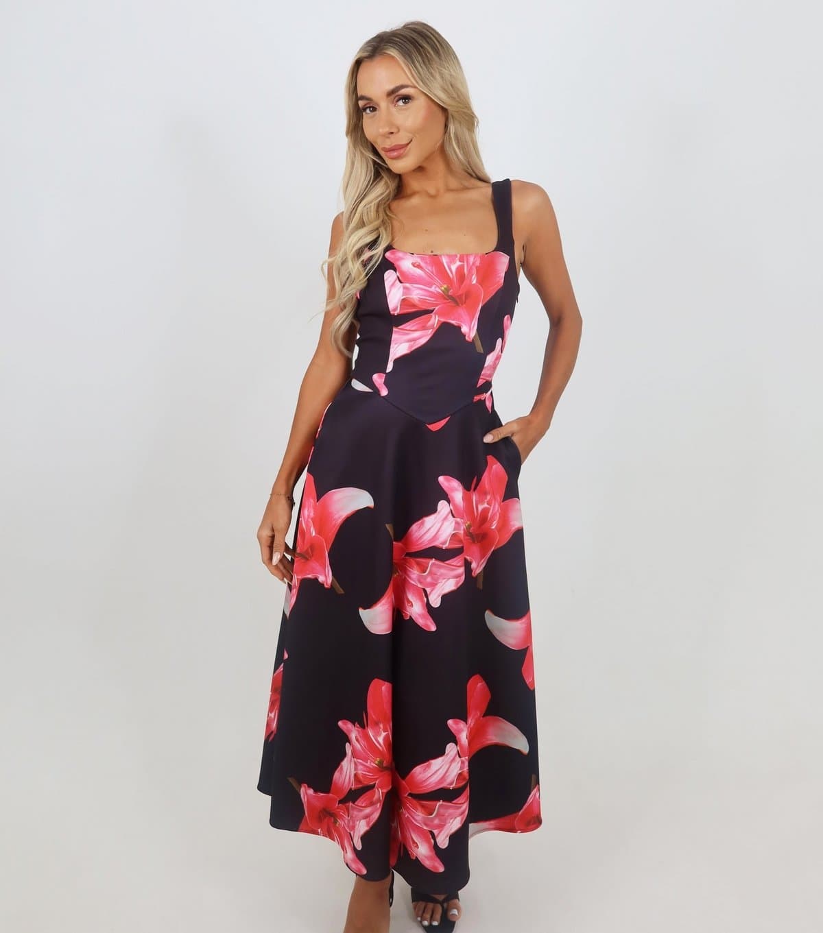 AX Paris Women's Black Floral A-Line Midi Dress AX Paris New Look