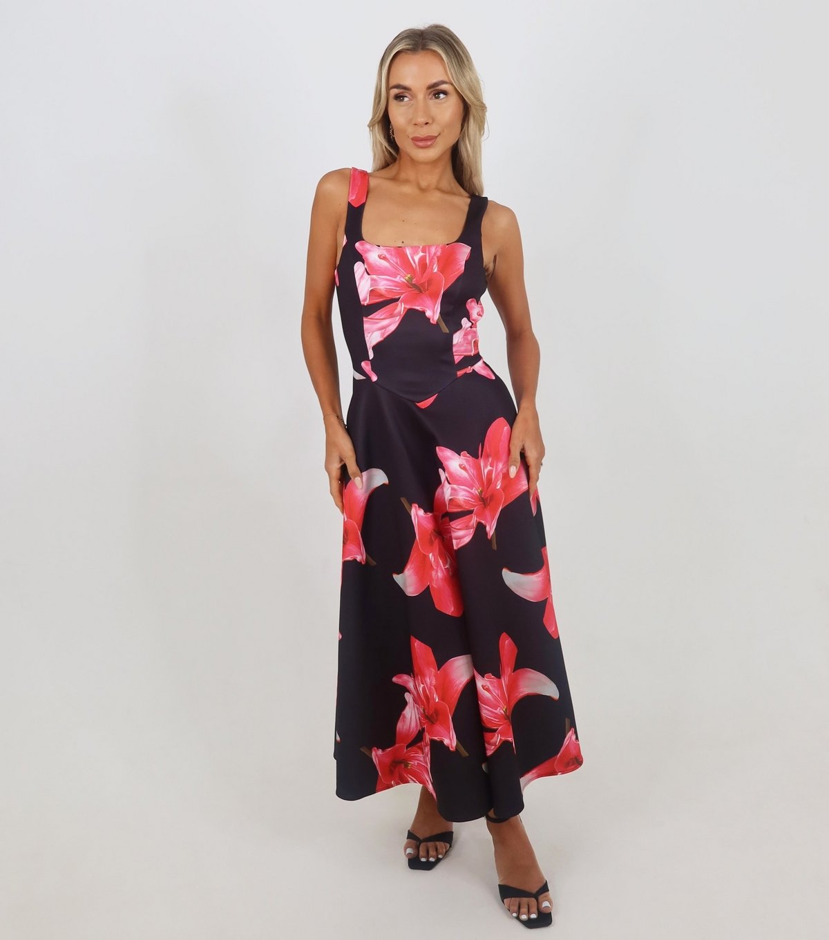 AX Paris Women's Black Floral A-Line Midi Dress AX Paris New Look - 2