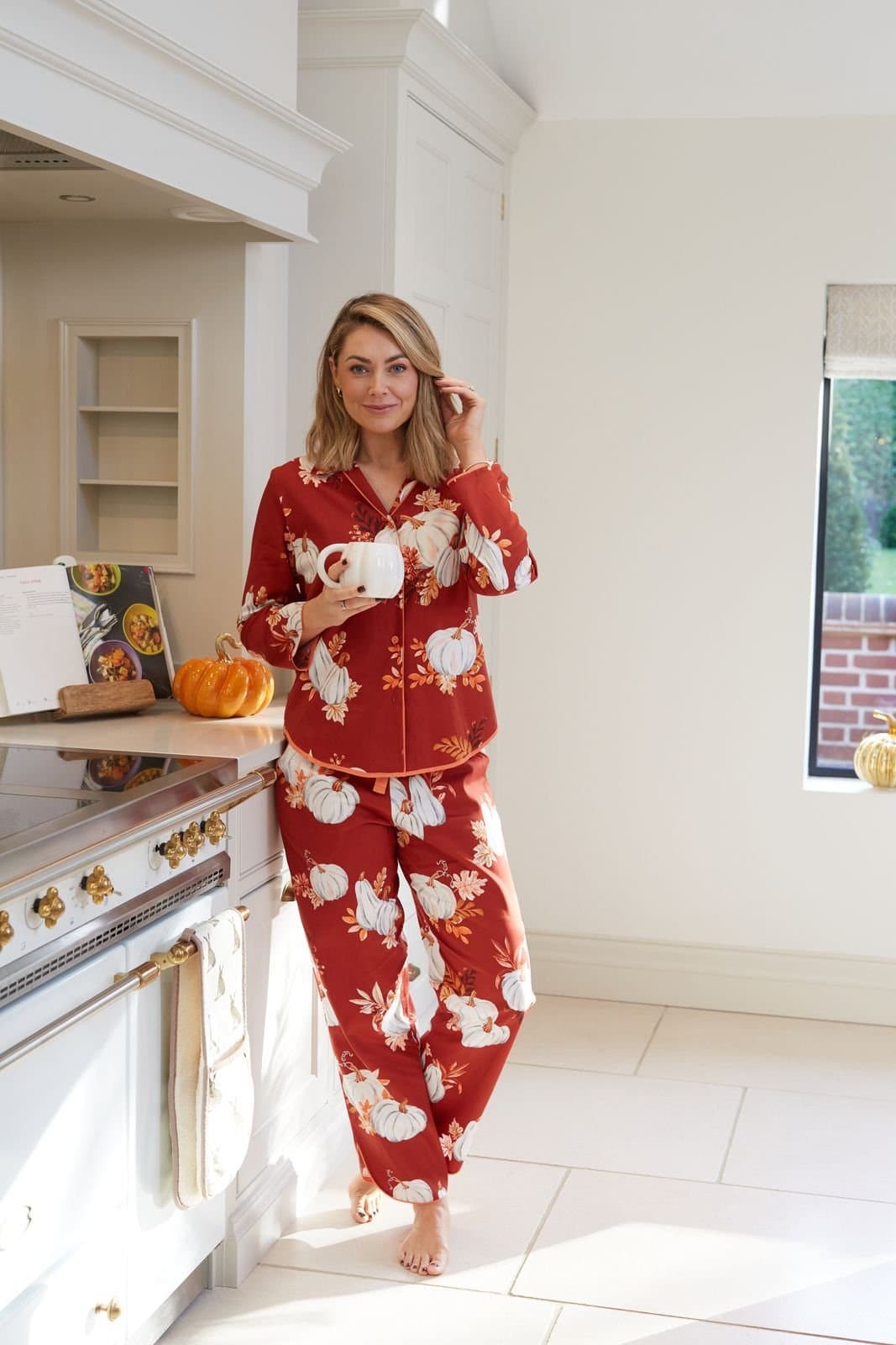 Cyberjammies Cyberjammies Women's PUMPKIN SPICE PUMPKIN PRINT L/SLV PYJAMA SET in Burnt Orange