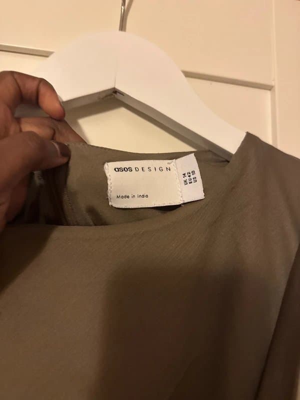 ASOS Design Cowl neck satin chiffon mix long sleeve dress in mink brown