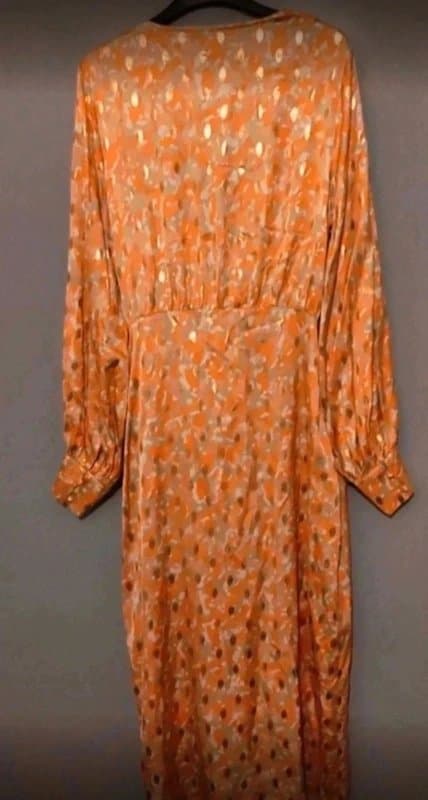 Never Fully Dressed Never Fully Dressed Vienna Orange Gold Wrap Midi Dress RRP £89 - size 14