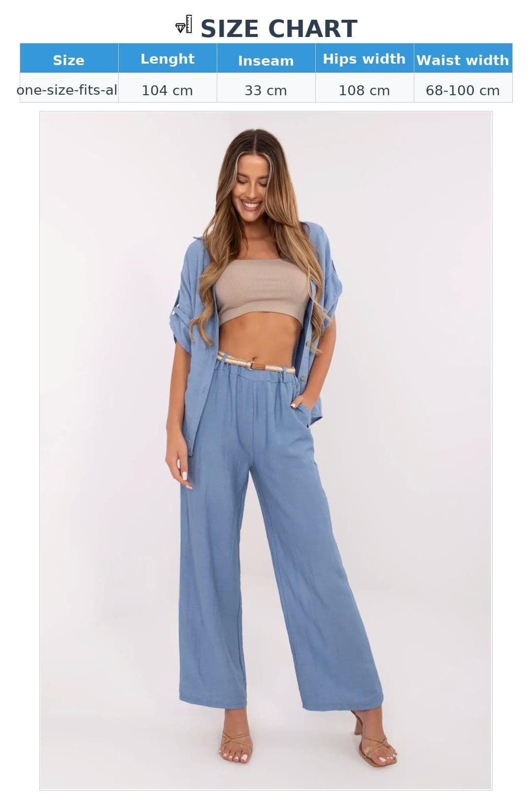 Love Lace Love Lace Women's Boho High Waist Wide Leg Linen Viscose Trousers Style 214062 in Blue - 4