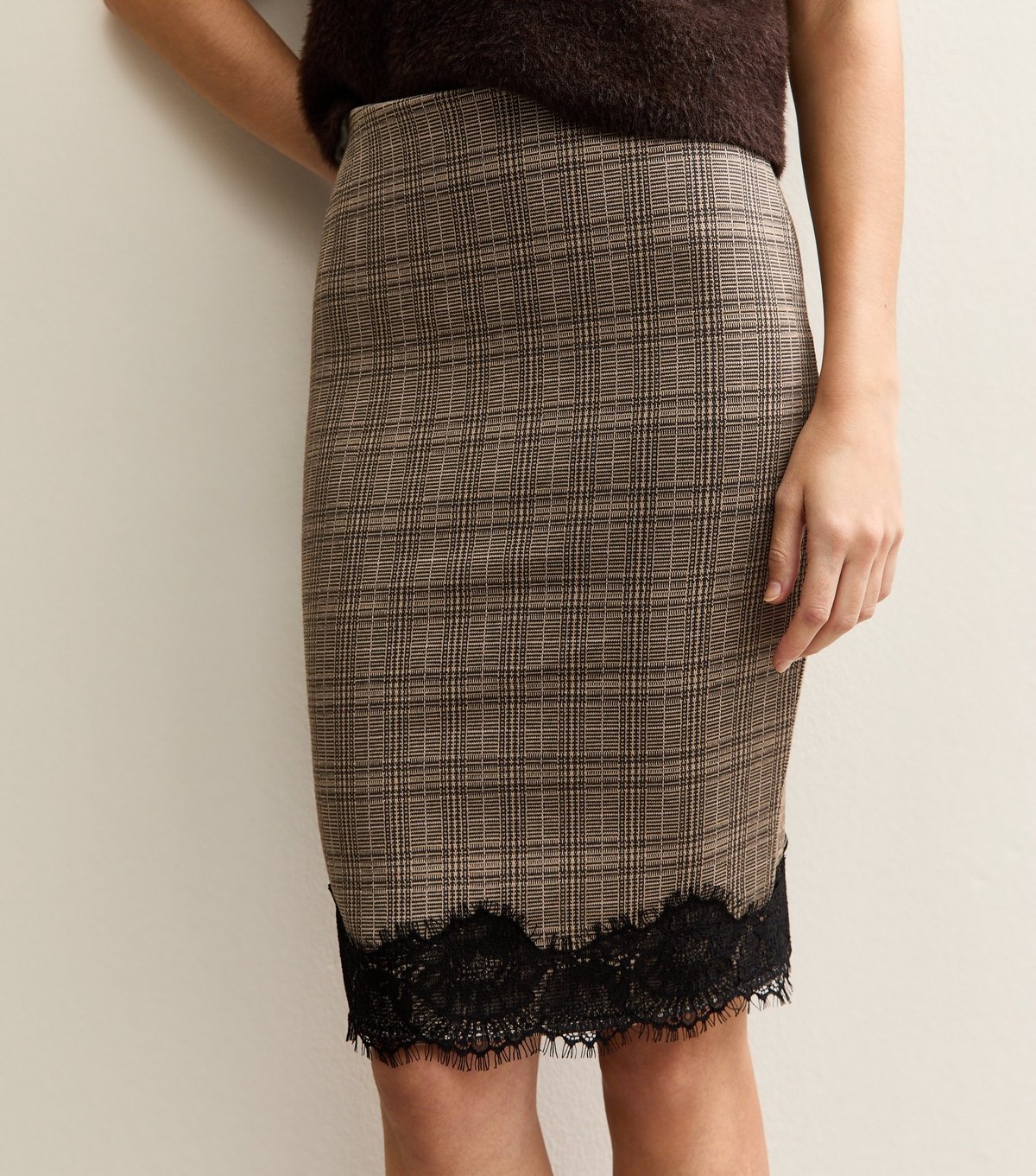 New Look Women's Brown Check Lace Hem Midi Skirt New Look - 2