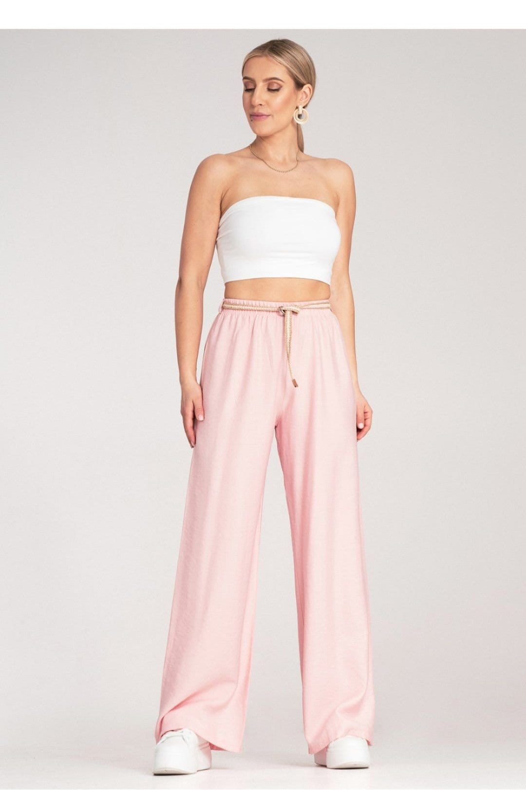 Love Lace Love Lace Women's Boho Elastic Waist Trousers Braided Belt in Pink - 1