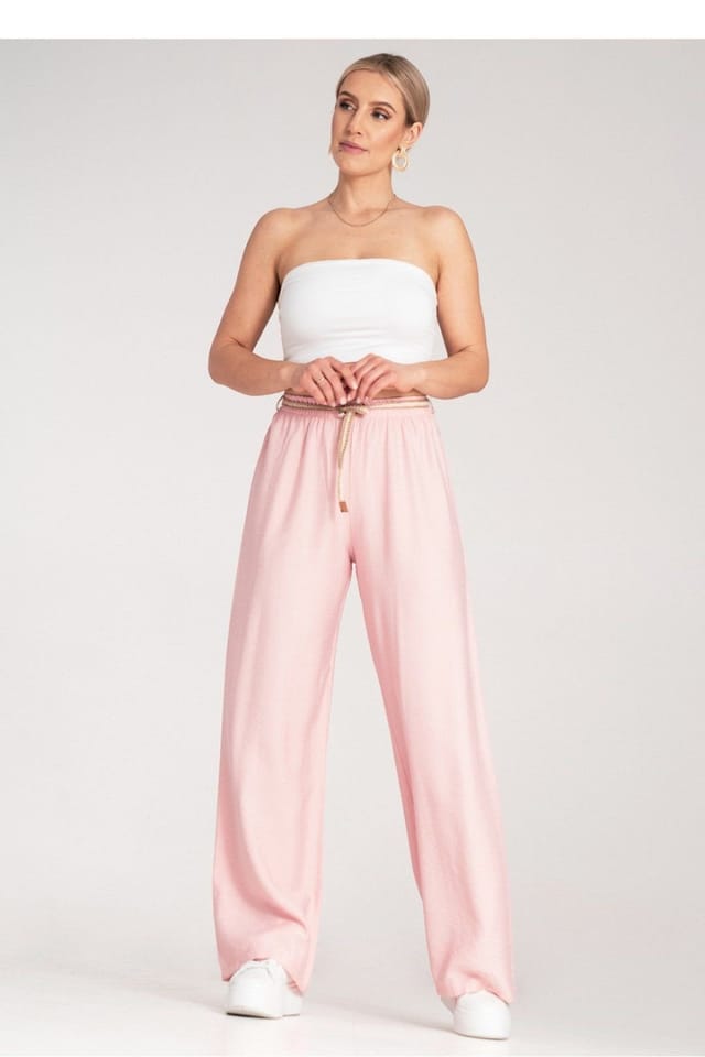 Love Lace Love Lace Women's Boho Elastic Waist Trousers Braided Belt in Pink - 2