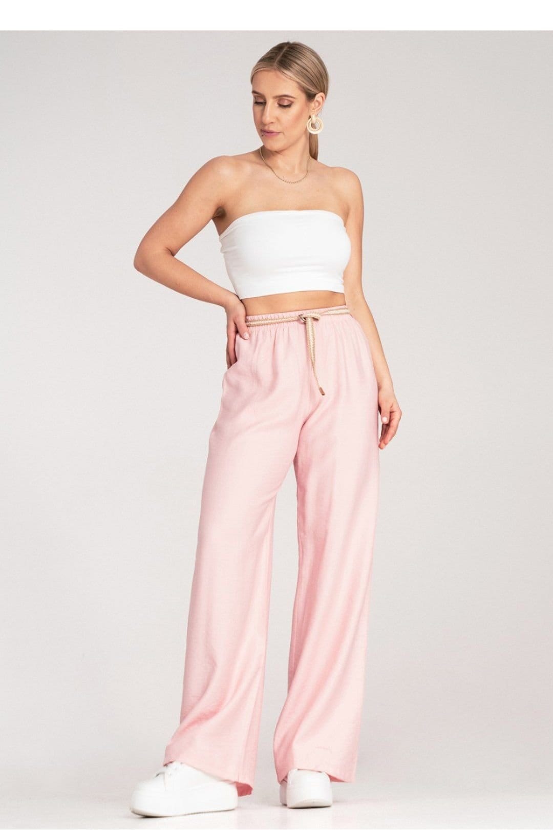 Love Lace Love Lace Women's Boho Elastic Waist Trousers Braided Belt in Pink - 4