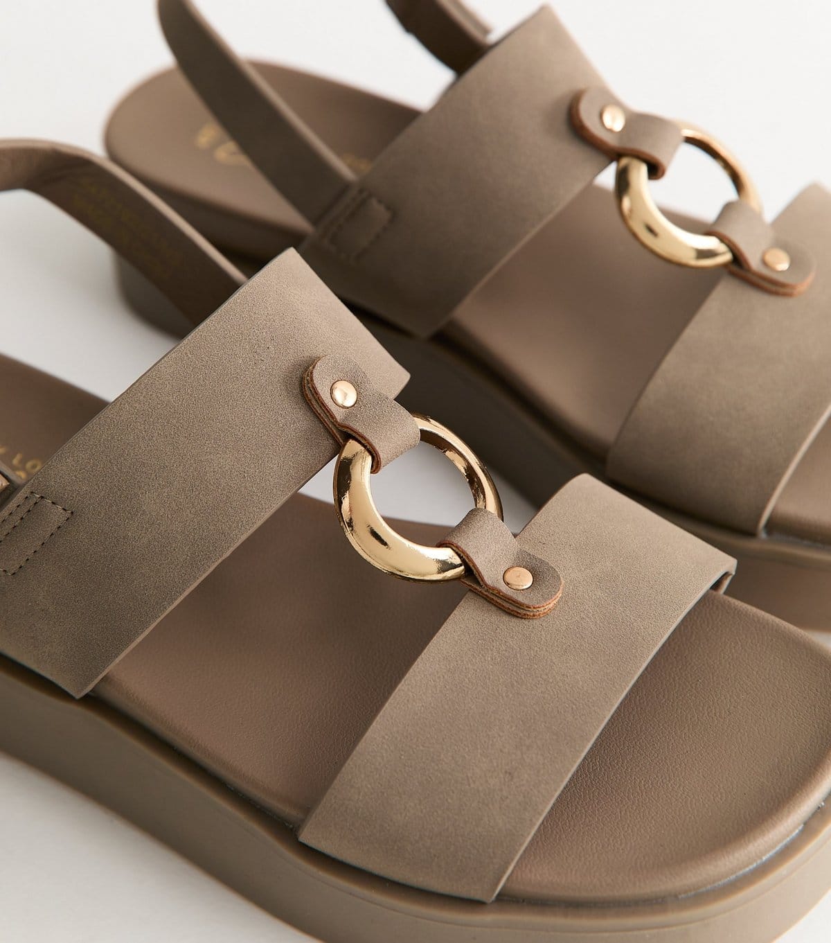 New Look Women's Light Brown Faux Suede Hardware Detail Flatform Sandals Vegan New Look - 4