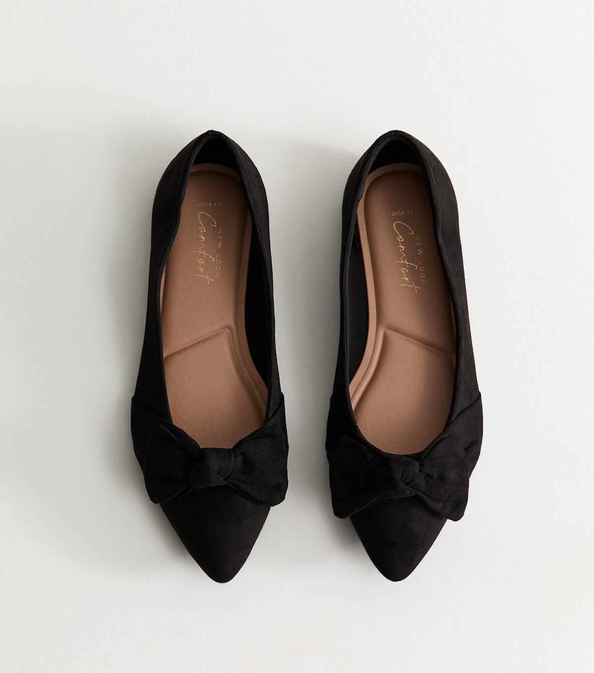 New Look Women's Wide Fit Black Faux Suede Bow Ballet Pumps Vegan New Look