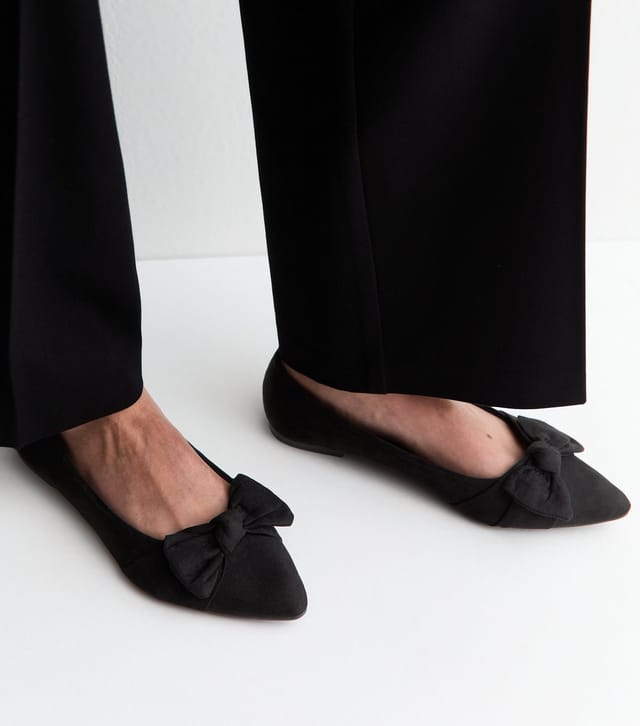 New Look Women's Wide Fit Black Faux Suede Bow Ballet Pumps Vegan New Look - 2