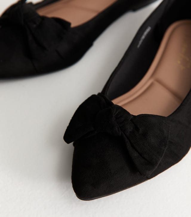 New Look Women's Wide Fit Black Faux Suede Bow Ballet Pumps Vegan New Look - 3