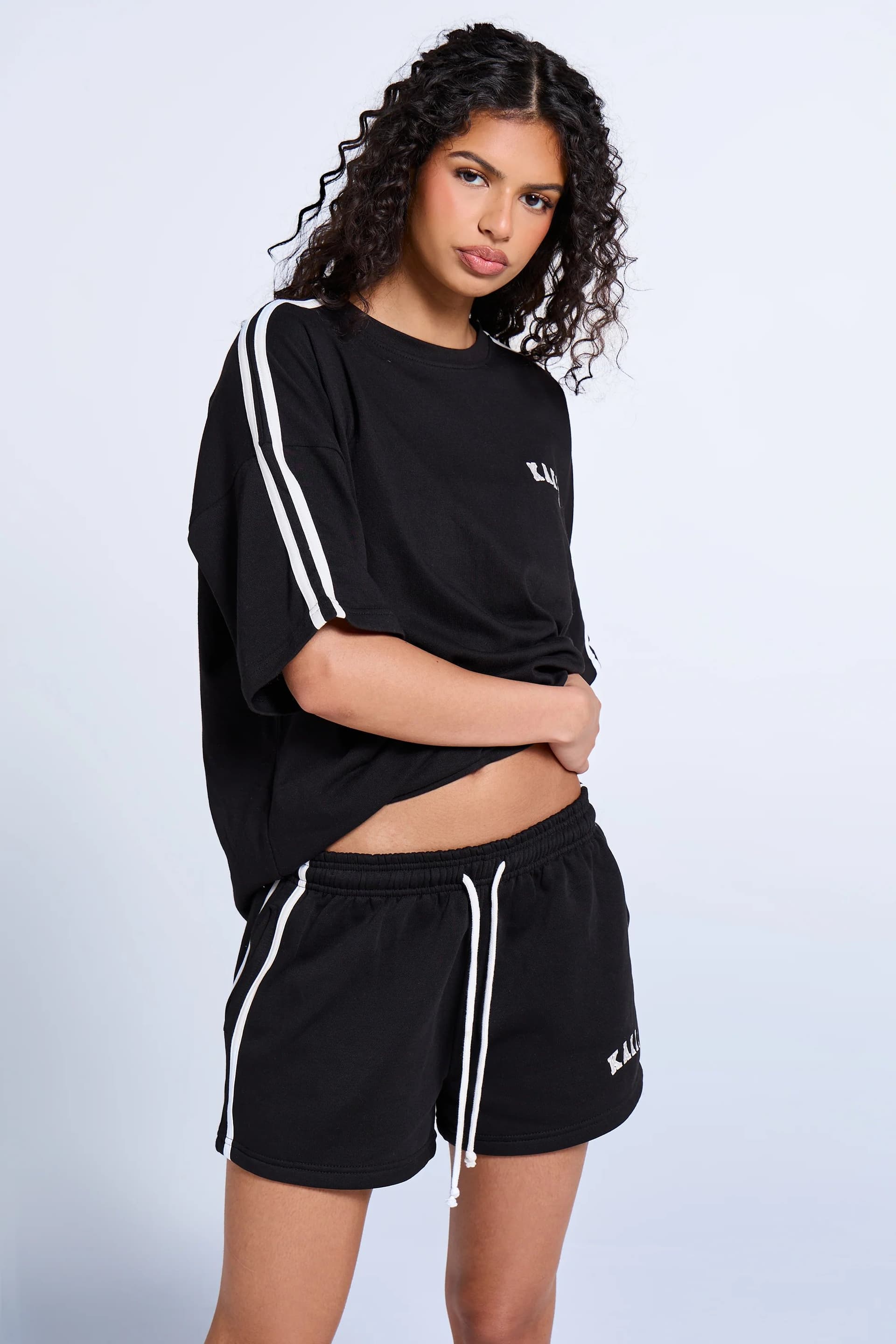 Kaiia Kaiia Sport Side Stripe Mini Shorts Black & White