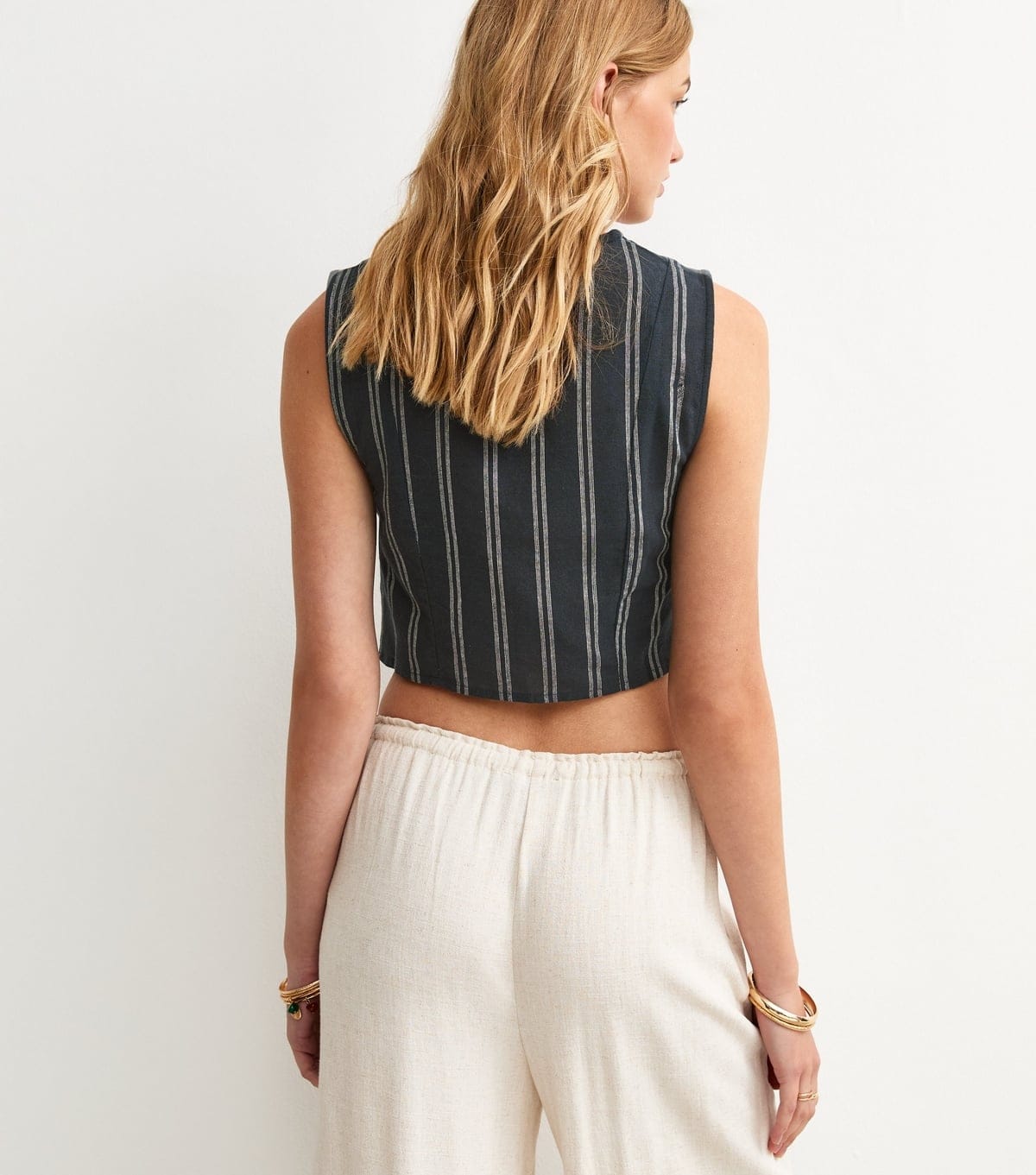 New Look Women's Navy Striped Tie Front Waistcoat New Look - 4