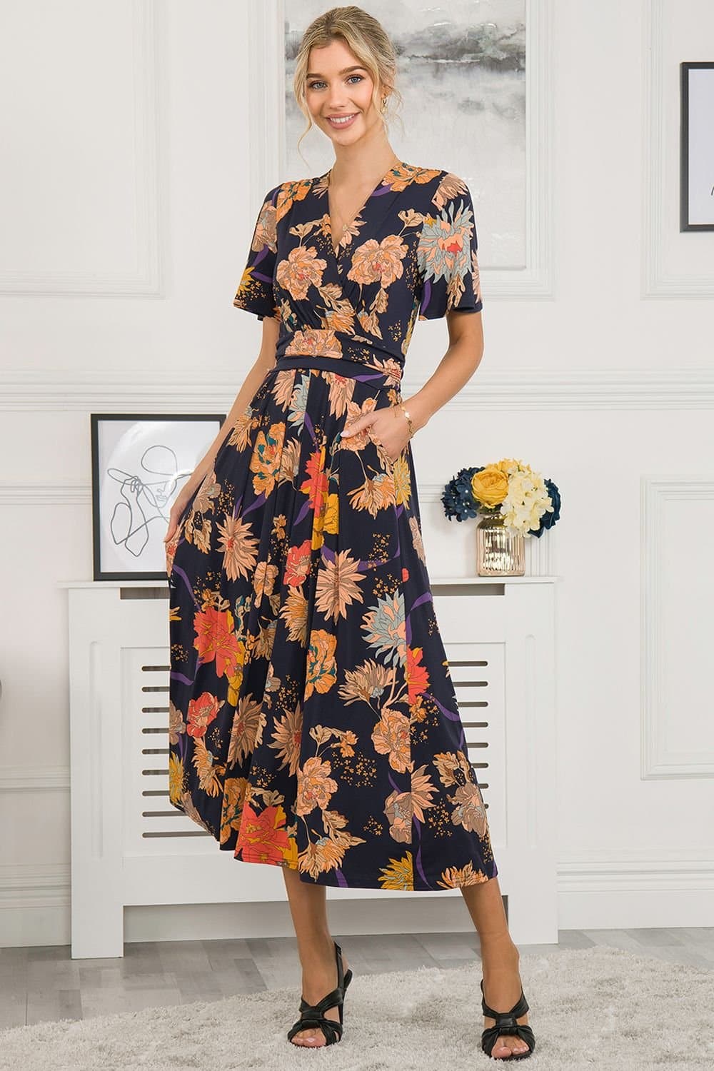 Jolie Moi Jolie Moi Women's Shreya Jersey Angel Sleeve Maxi Dress in Navy