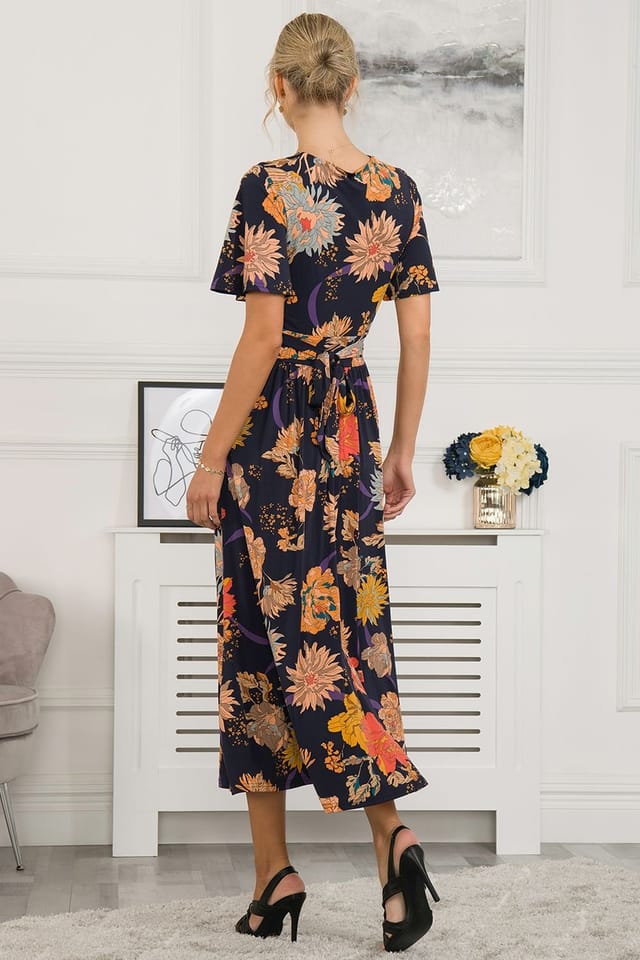 Jolie Moi Jolie Moi Women's Shreya Jersey Angel Sleeve Maxi Dress in Navy - 2