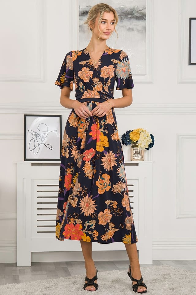 Jolie Moi Jolie Moi Women's Shreya Jersey Angel Sleeve Maxi Dress in Navy - 3